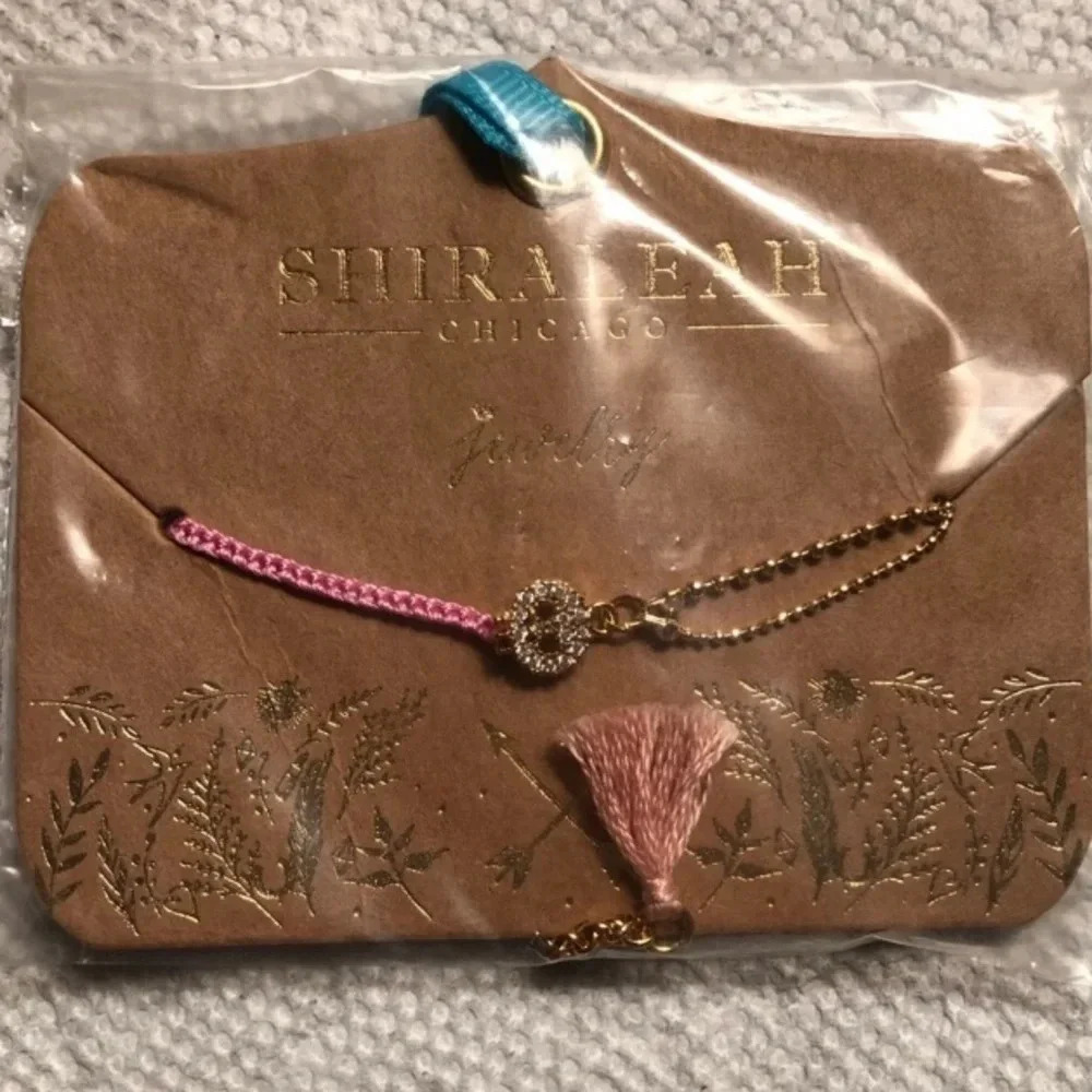 NEW ANTHROPOLOGIE SHIRALEAH Pink Mala String and Chain Bracelet